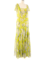 1930's Acid Green Printed Ruffle Dress Dress arcadeshops.com