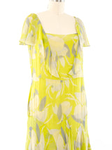 1930's Acid Green Printed Ruffle Dress Dress arcadeshops.com