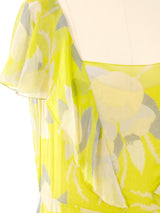 1930's Acid Green Printed Ruffle Dress Dress arcadeshops.com