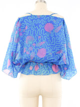 Zandra Rhodes Seashell Printed Chiffon Blouse Top arcadeshops.com