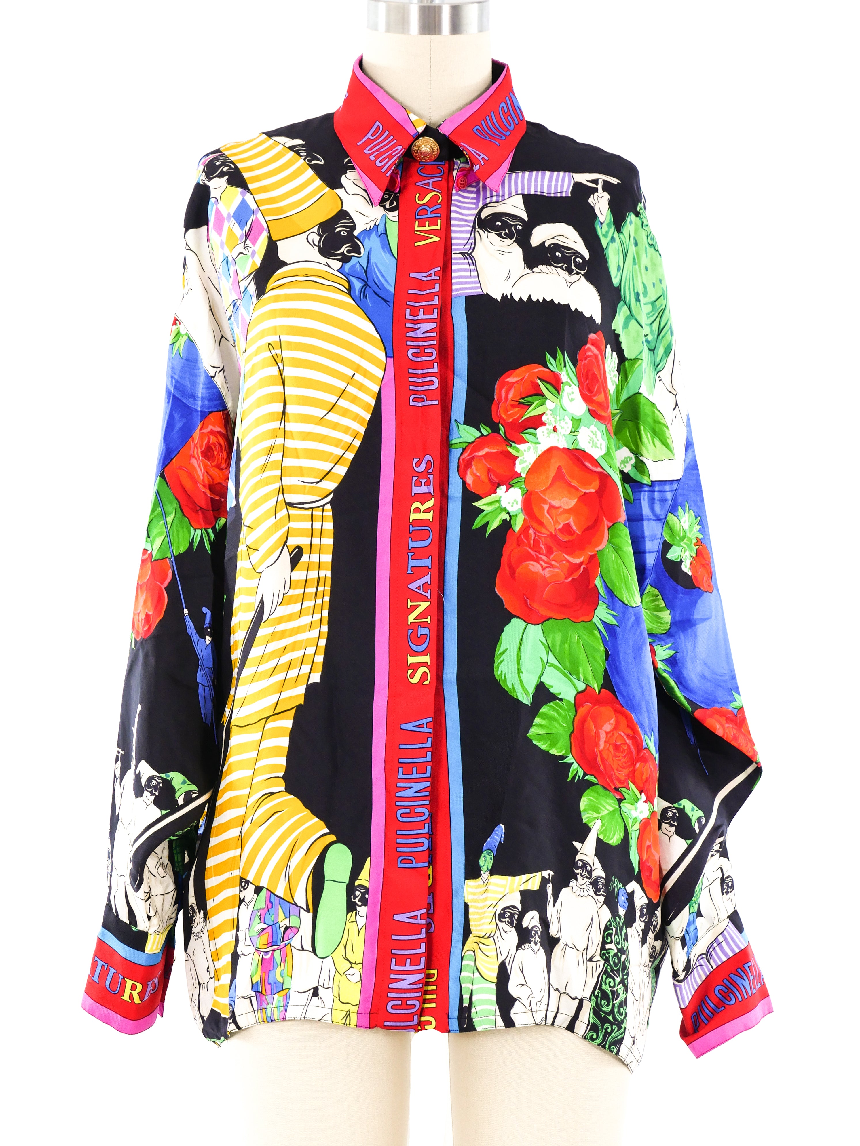 1990s Gianni Versace Playing Card Print Silk Shirt For Sale at