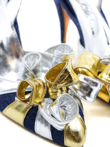 Metallic Ribbon Accented Denim Pumps, 7 Accessory arcadeshops.com