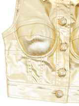 Moschino Metallic Gold Denim Vest Top arcadeshops.com