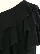Lillie Rubin Tiered Ruffle One Shoulder Gown Dress arcadeshops.com