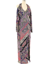 Open Shoulder Metallic Mosaic Maxi Dress Dress arcadeshops.com