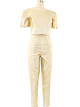 1960's Metallic Gold Cigarette Pant Ensemble Suit arcadeshops.com