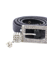 Christian Dior Rhinestone Buckled Grey Jersey Skinny Belt Accessory arcadeshops.com