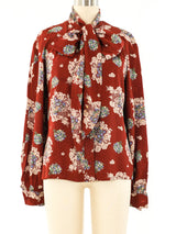 Oscar de la Renta Floral Tie Neck Blouse Top arcadeshops.com