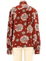 Oscar de la Renta Floral Tie Neck Blouse Top arcadeshops.com