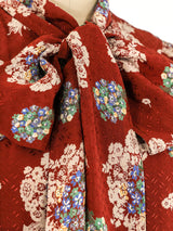 Oscar de la Renta Floral Tie Neck Blouse Top arcadeshops.com