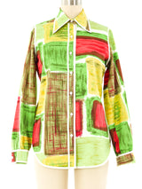 Geometric Watercolor Printed Twill Shirt Top arcadeshops.com