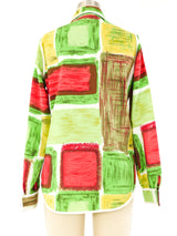 Geometric Watercolor Printed Twill Shirt Top arcadeshops.com