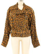 Leopard Printed Suede Motorcycle Jacket Jacket arcadeshops.com