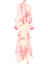Pink Brushstroke Printed Hostess Gown Dress arcadeshops.com