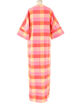 Thai Silk Pink Check Caftan Dress arcadeshops.com