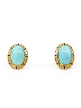 14k Gold and Turquoise Cabochon Earrings Fine Jewelry arcadeshops.com
