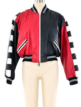Colorblock Leather Bomber Jacket Jacket arcadeshops.com