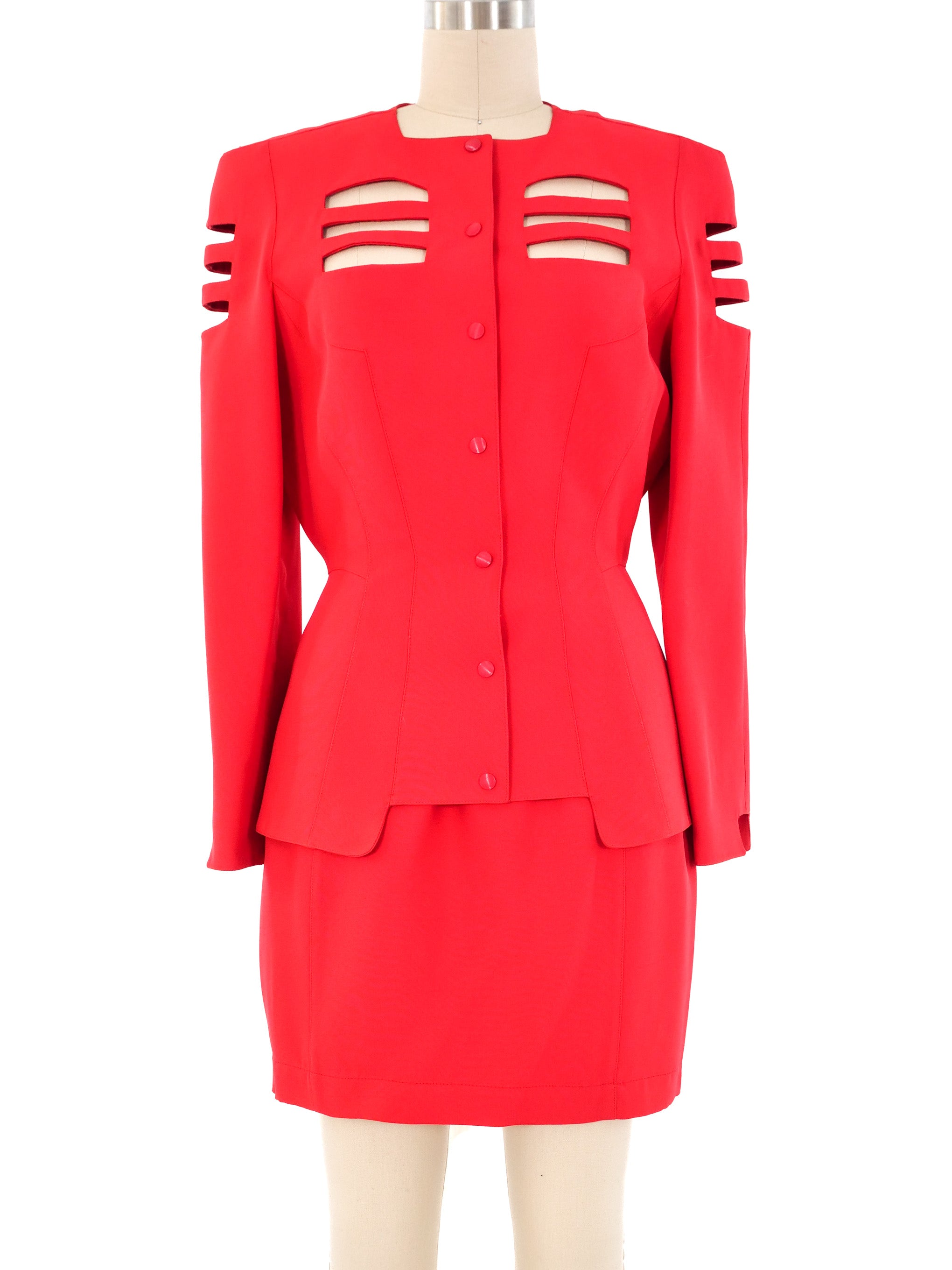 Thierry Mugler Red Cutout Skirt Suit Thierry Mugler Red Cutout Skirt Suit
