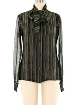 Adolfo Metallic Striped Silk Blouse Top arcadeshops.com