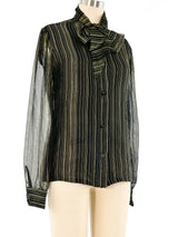 Adolfo Metallic Striped Silk Blouse Top arcadeshops.com