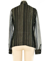 Adolfo Metallic Striped Silk Blouse Top arcadeshops.com