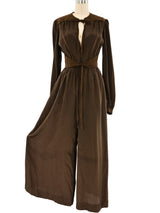 Suede Trimmed Silk Jumpsuit Jumpsuit arcadeshops.com