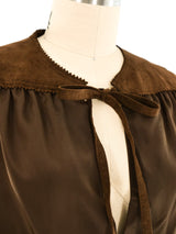 Suede Trimmed Silk Jumpsuit Jumpsuit arcadeshops.com