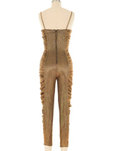 Metallic Bronze Ruffled Catsuit Jumpsuit arcadeshops.com