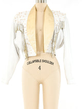 Faux Pearl Embellished Cropped Leather Jacket Jacket arcadeshops.com