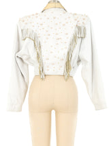Faux Pearl Embellished Cropped Leather Jacket Jacket arcadeshops.com