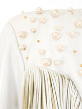 Faux Pearl Embellished Cropped Leather Jacket Jacket arcadeshops.com