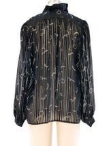Zandra Rhodes Printed Silk Ruffle Blouse Top arcadeshops.com