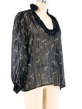 Zandra Rhodes Printed Silk Ruffle Blouse Top arcadeshops.com