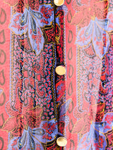 Floral Paisley Printed Silk Ruffle Blouse Top arcadeshops.com