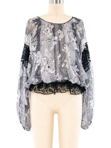 Galanos Lace Trimmed Floral Blouse Top arcadeshops.com