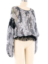 Galanos Lace Trimmed Floral Blouse Top arcadeshops.com