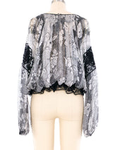 Galanos Lace Trimmed Floral Blouse Top arcadeshops.com