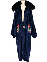John Galliano Fur Trimmed Floral Velvet Duster Outerwear arcadeshops.com