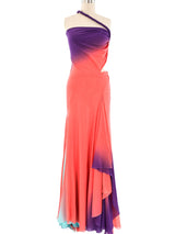 Gianni Versace Ombre Chiffon One Shoulder Gown Dress arcadeshops.com
