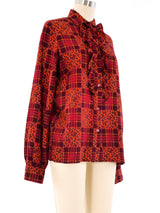 Yves Saint Laurent Printed Ruffle Blouse Top arcadeshops.com