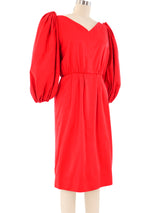 Yves Saint Laurent Red Balloon Sleeve Dress Dress arcadeshops.com