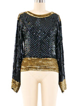 Yves Saint Laurent Black and Gold Sequin Top Top arcadeshops.com
