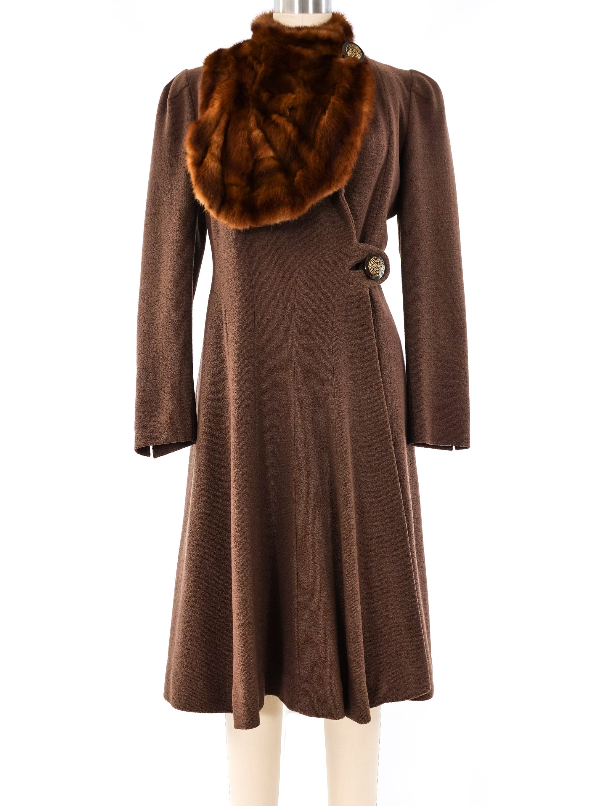 1940's Brown Coat With Fur Trim Bib