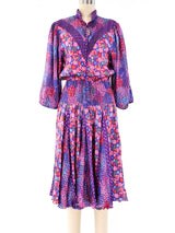 Diane Freis Floral Printed Pleated Dress Dress arcadeshops.com