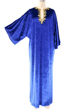 Oscar de la Renta Blue Crushed Velvet Caftan Dress arcadeshops.com
