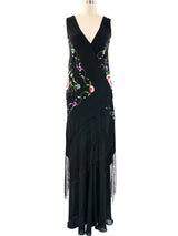 Floral Embroidered Fringed Piano Shawl Dress Dress arcadeshops.com