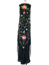 Floral Embroidered Fringed Piano Shawl Dress Dress arcadeshops.com