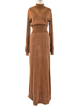 1970's Bronze Metallic Knit Maxi Dress Dress arcadeshops.com
