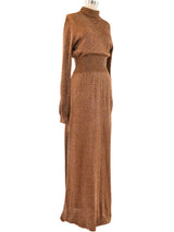 1970's Bronze Metallic Knit Maxi Dress Dress arcadeshops.com