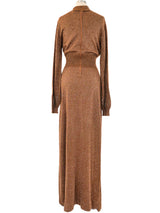 1970's Bronze Metallic Knit Maxi Dress Dress arcadeshops.com